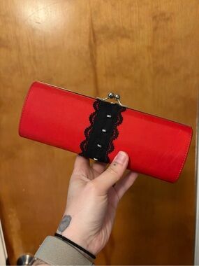 Red Lace-Trim Kiss-Lock Clutch for Women